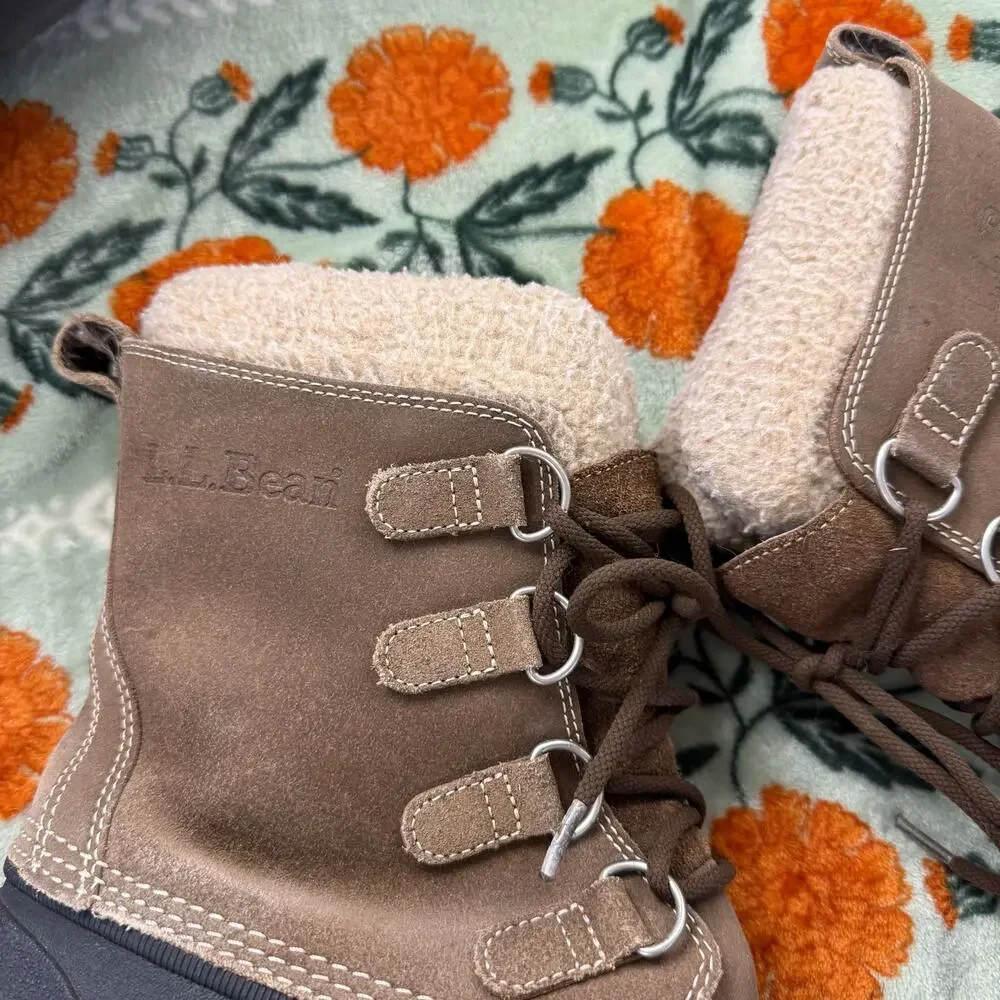 LL Bean Suede Leather Winter Snow Pac Work Sherpa Lined Boots Women's Size 9